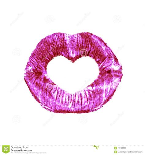 Beautiful Redpink Lips With Heart Isolated On White Background