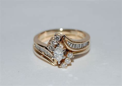 Vintage 14k Yellow Gold Bridal Wedding Diamond Ring Set Zales 1995 Size