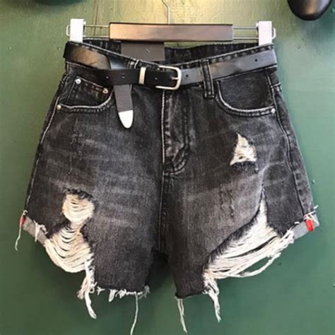2018 Summer Fashion Black Women Sexy Tassel Hole Shorts Jeans Wide Leg Denim Short Plus Size 2xl