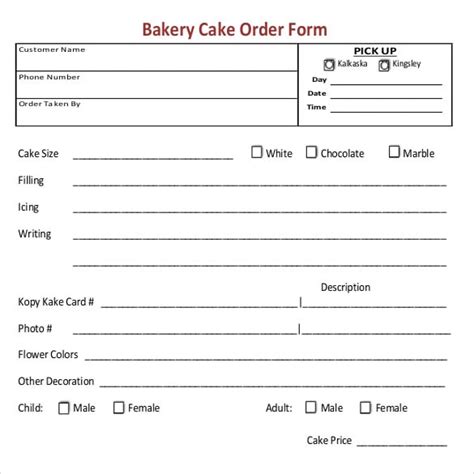 Free Printable Bakery Order Forms Printable World Holiday