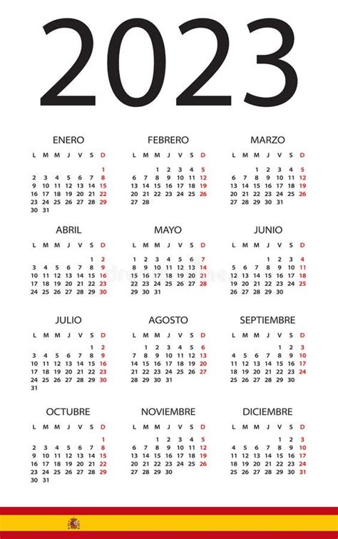 Calendar 2023 Year Vector Template Illustration Spanish Version