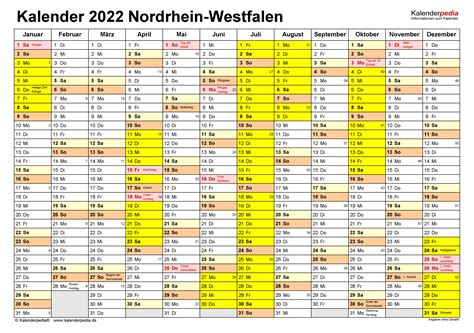 Kalender 2022 Nrw Ferien Feiertage Pdf Vorlagen