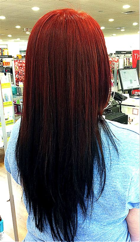 Jet black ponytail with red hairband. Reverse Ombré ... Red to black fade hair | Reverse ombre ...