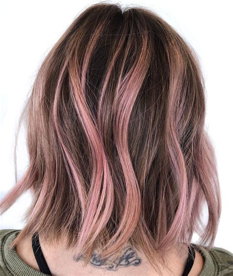 Brown Hair With Pastel Pink Highlights