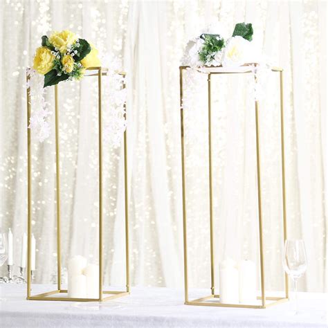 Efavormart 2 Pack Matte Gold Wedding Flower Stand Metal Vase Column