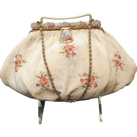 Vintage French Beaded Evening Purse With Tambour Stitchery And Wire