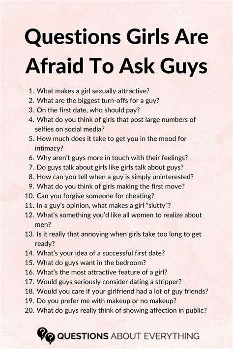 90 Questions Girls Are Afraid To Ask Guys Fun Questions To Ask Relationship Advice Intimate