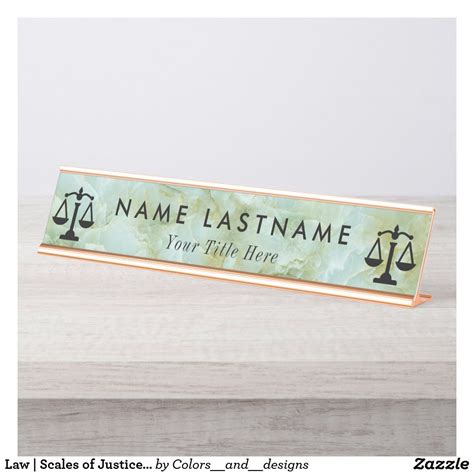 Law Scales Of Justice Lawyer Desk Name Plate Zazzle Desk Name
