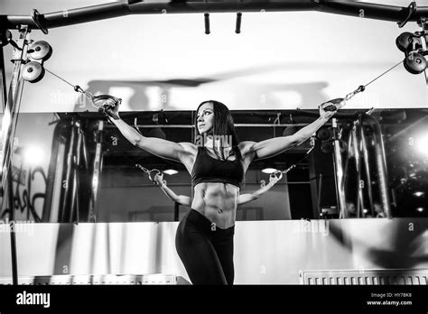 Female Bodybuilder Flexing Biceps Black And White Stock Photos And Images