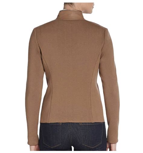 Elie Tahari Laser Cut Leather Perforated Paneled Wool Shira Jacket
