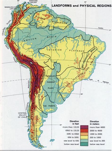 1968 Map Showing Landforms And Physical Regions In South America Map