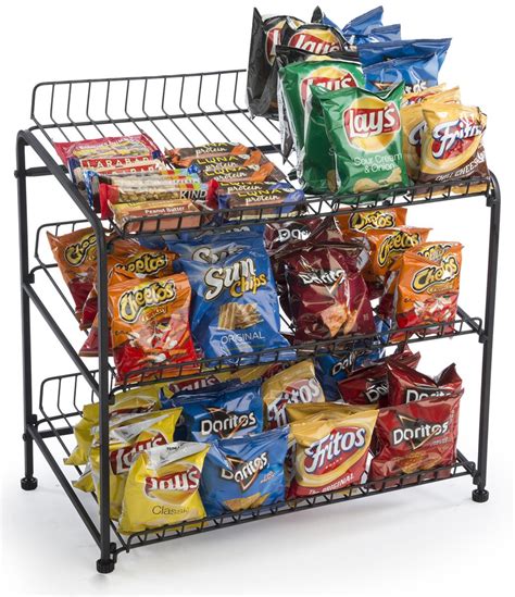 wire bread stand features 3 shelves for snacks or literature