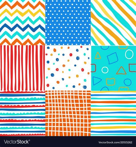 Cute Set Of Kids Seamless Patterns With Fabric Tex
