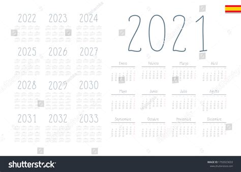 Spanish Calendar 2021 2033 On White Background Royalty Free Stock