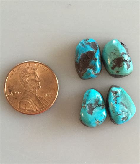 Mc336 Natural Old Style Morenci Turquoise Cabochon Set Pair Lot 215
