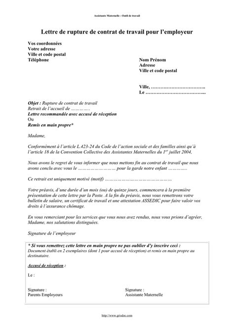 Lettre De Rupture De Contrat De Travail Pour Lemployeur Doc Pdf