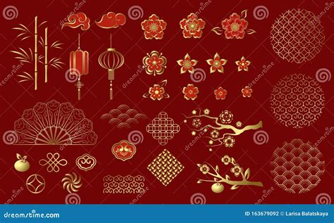 Chinese Traditional Decorative Ornaments And Elements Set Of Chinese