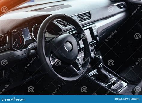 Modern Car Interior Dashboard And Steering Wheel Stock Image Image Of