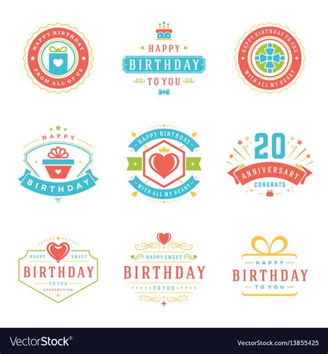 Happy Birthday Badges And Labels Design Royalty Free Vector