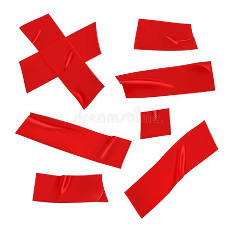 red duct tape set realistic red adhesive tape pieces for fixing isolated on white background