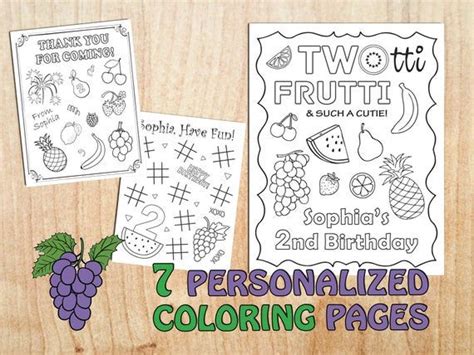 Personalized Twotti Frutti Birthday Party Coloring Pages Etsy In 2021