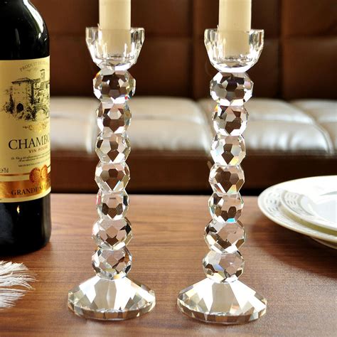Set Of 2 Crystal Glass Cut Candle Holders Candlestick Wedding Centerpieces Decor Ebay