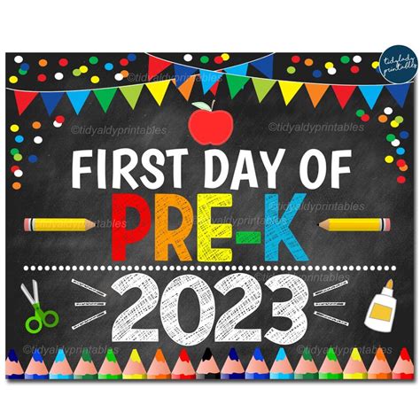 First Day Of Pre K 2023 Printable Back To School Chalkboard Etsy Canada