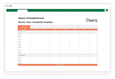 Availability Template Excel Database