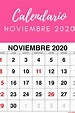 Calendario noviembre 2020 - imprimible con notas | Calendario ...
