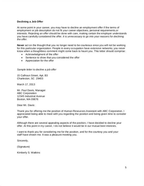 Letter To Turn Down A Job Offer Collection Letter Template Collection
