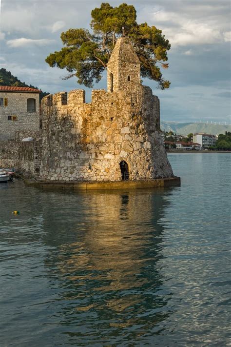 Amazing Sunset Of Fortification At The Port Of Nafpaktos Town Greece