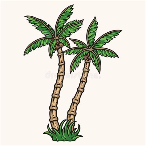 Tropical Palms Colorful Sketch Vintage Stock Vector Illustration Of