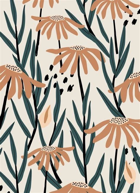 Boho Flower Backscreen Cute Patterns Wallpaper Pattern Art Beige