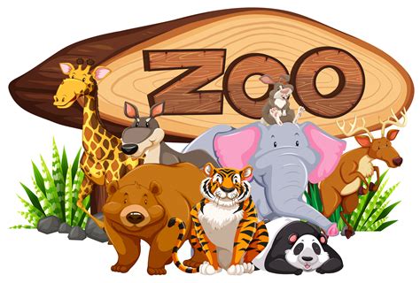 Wild Animals By The Zoo Sign 455313 Vector Art At Vecteezy