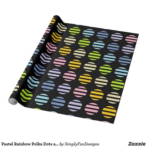 Pastel Rainbow Polka Dots And Stripes Black Wrapping Paper Rainbow