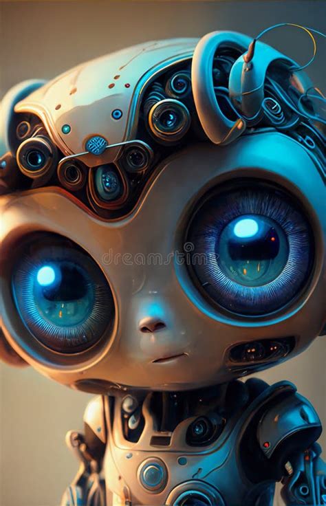 Cute Little Robot Portrait Ai Generated Illustration Stock