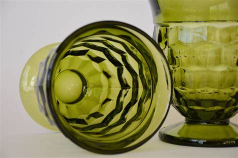 Vintage Whitehall Avocado Green Tumblers Footed Tumblers Etsy Green Glassware Green