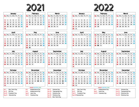 2021 And 2022 Calendar Printable 12 Templates