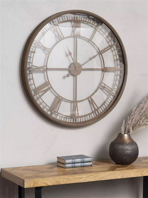 Libra Skeleton Roman Numeral Round Wall Clock 80cm Antique Rust At