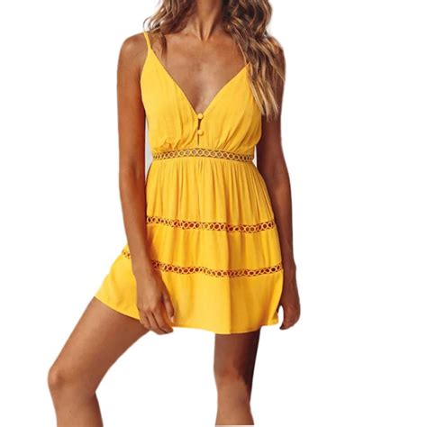 Buy Summer Beach Dress 2018 Yellow Dress A Line