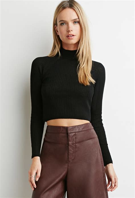 Forever 21 Ribbed Mock Neck Sweater In Black Lyst