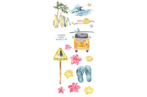surfing watercolor clipart set by vivitta