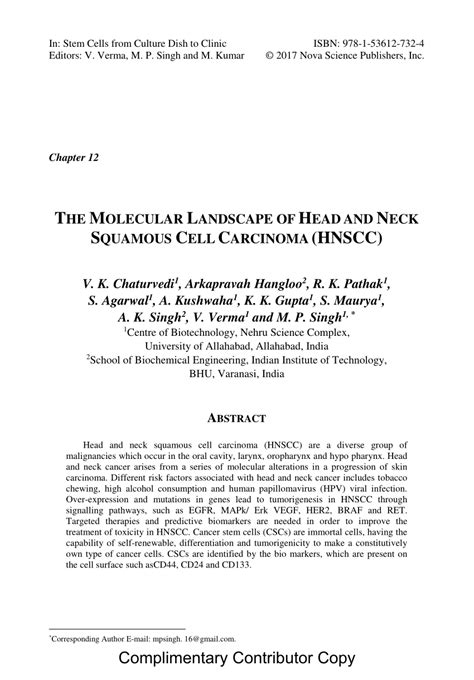 Pdf The Molecular Landscape Of Head And Neck Squamous Cell Carcinoma