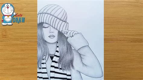 How To Draw A Girl Wearing Winter Cap For Beginners Pencil Sketch