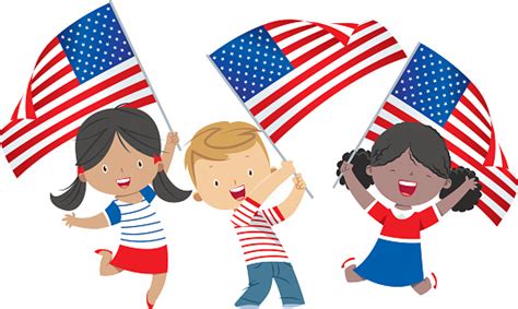 Children With American Flags Stock Illustration Download Image Now