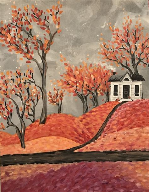 Folk Fall Landscape My Rendition Autumn Landscape Painting Art