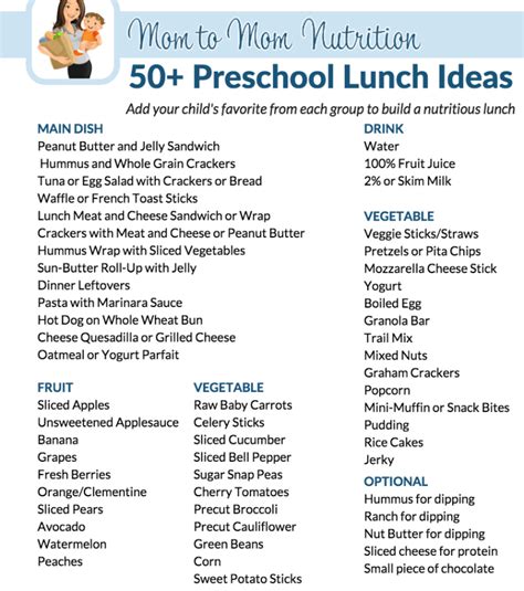 50 Preschool Lunch Ideas Free Pdf Mom To Mom Nutrition