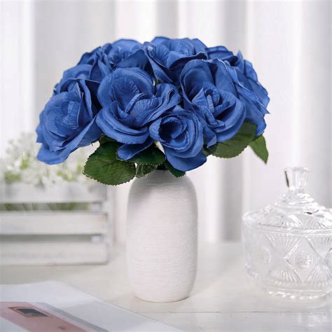 14 Royal Blue Velvet Roses Artificial Flower Bouquet Tableclothsfactory
