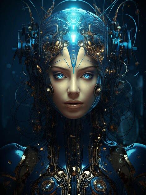 Premium Ai Image A Futuristic Woman With Bright Blue Lights On Her