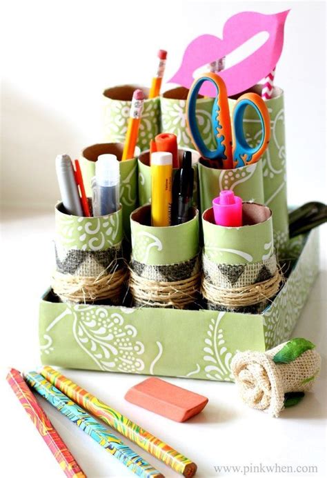 Use Wrapping Paper And Burlap To Create This Super Cute Desk Organizer